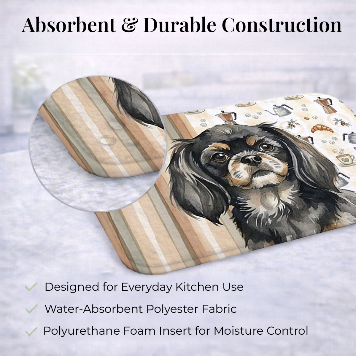 Picture of Carolines Treasures WDK7637DDM 21 x 14 in. Black & Tan Tibetan Spaniel Coffee Bar Dish Drying Mat