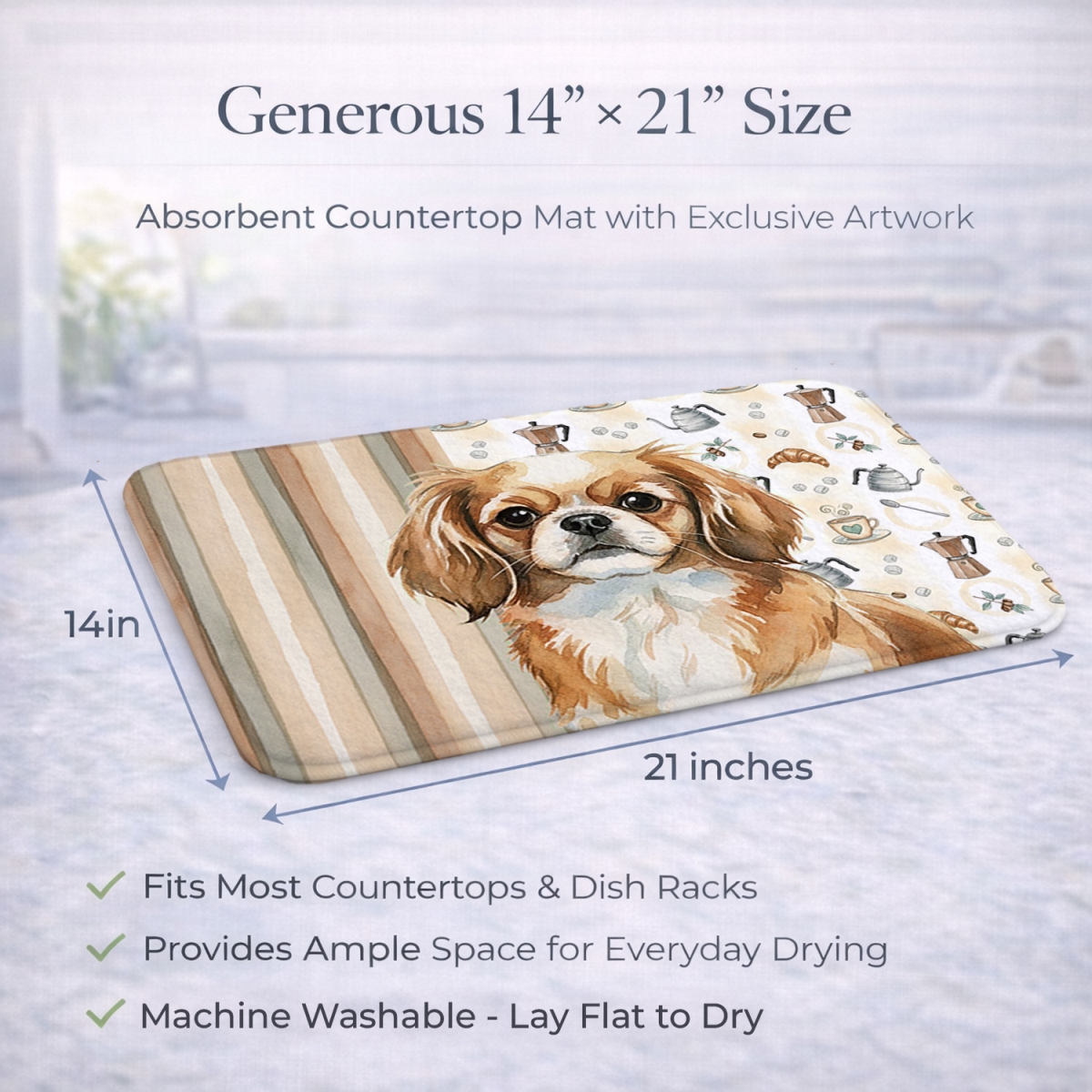 Picture of Carolines Treasures WDK7638DDM 21 x 14 in. Tibetan Spaniel Coffee Bar Dish Drying Mat