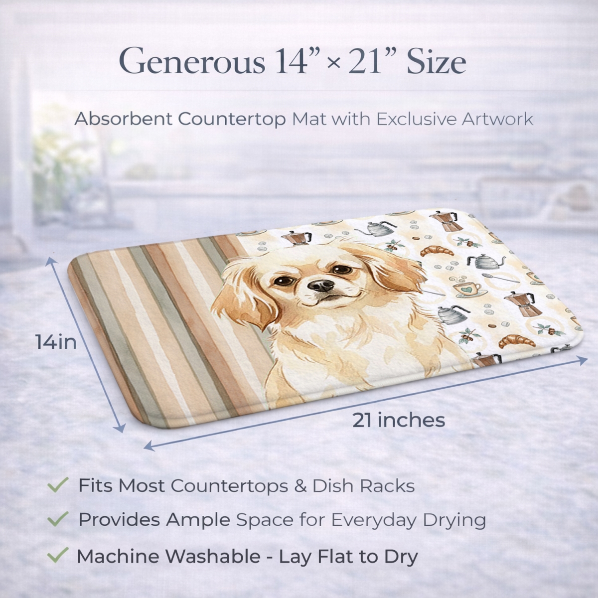 Picture of Carolines Treasures WDK7639DDM 21 x 14 in. Cream Tibetan Spaniel Coffee Bar Dish Drying Mat