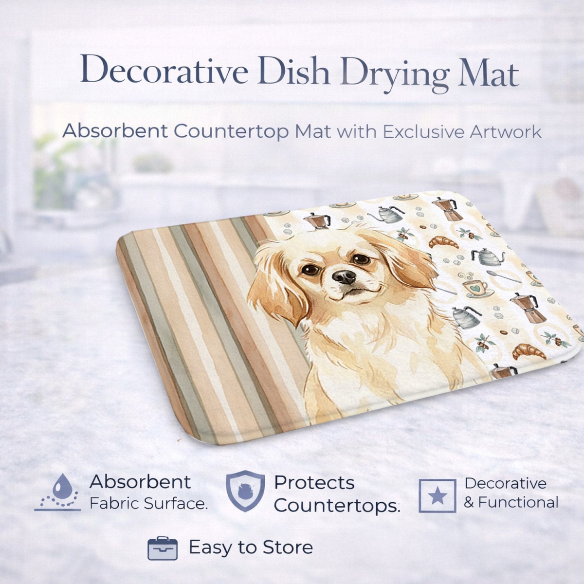 Picture of Carolines Treasures WDK7639DDM 21 x 14 in. Cream Tibetan Spaniel Coffee Bar Dish Drying Mat