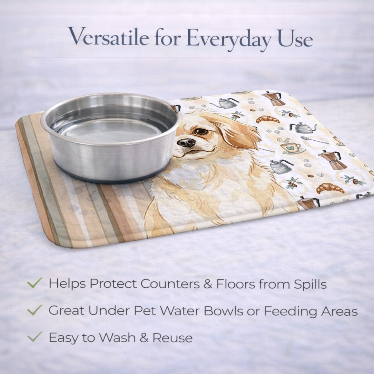 Picture of Carolines Treasures WDK7639DDM 21 x 14 in. Cream Tibetan Spaniel Coffee Bar Dish Drying Mat