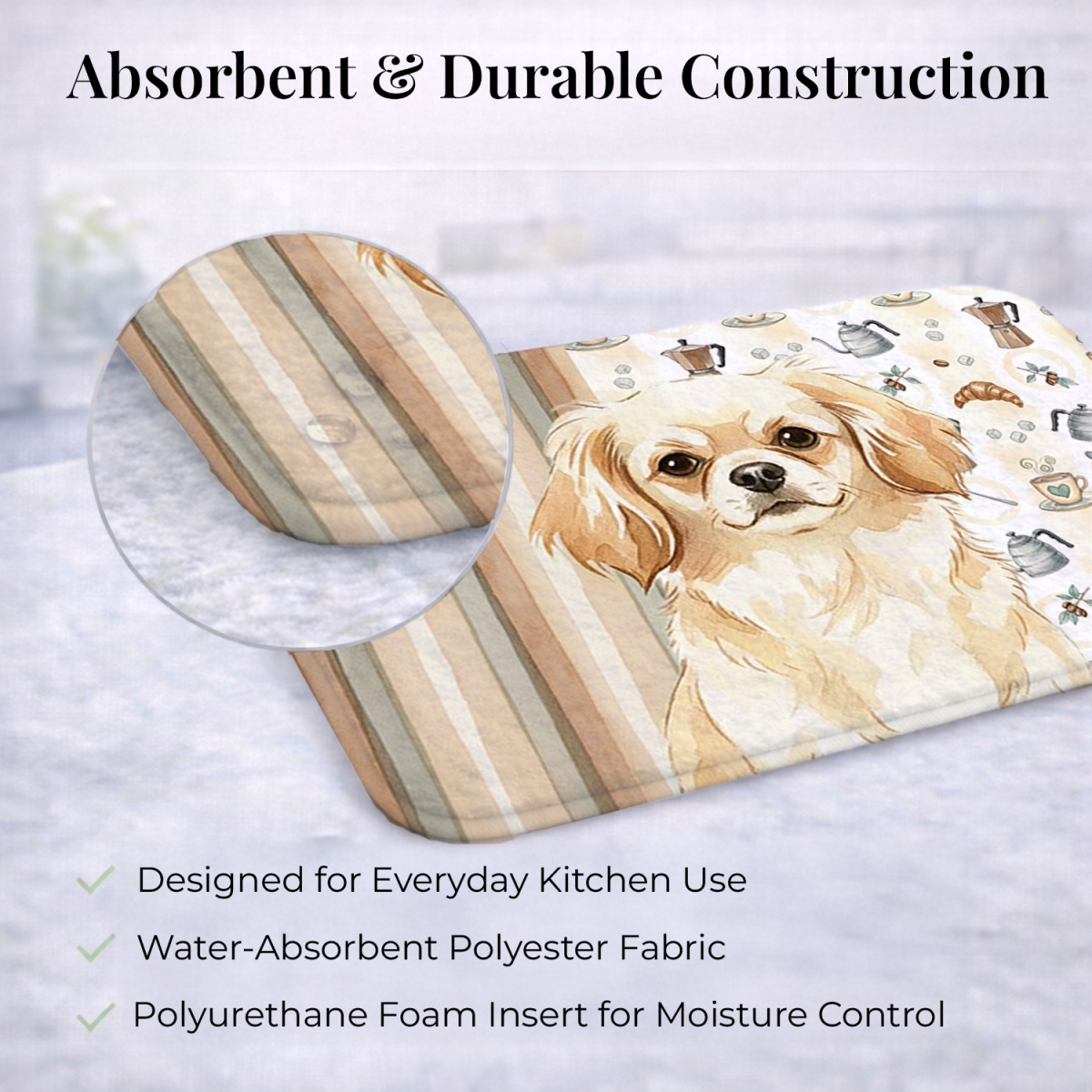 Picture of Carolines Treasures WDK7639DDM 21 x 14 in. Cream Tibetan Spaniel Coffee Bar Dish Drying Mat