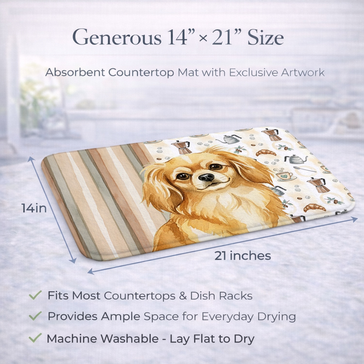 Picture of Carolines Treasures WDK7640DDM 21 x 14 in. Gold Tibetan Spaniel Coffee Bar Dish Drying Mat