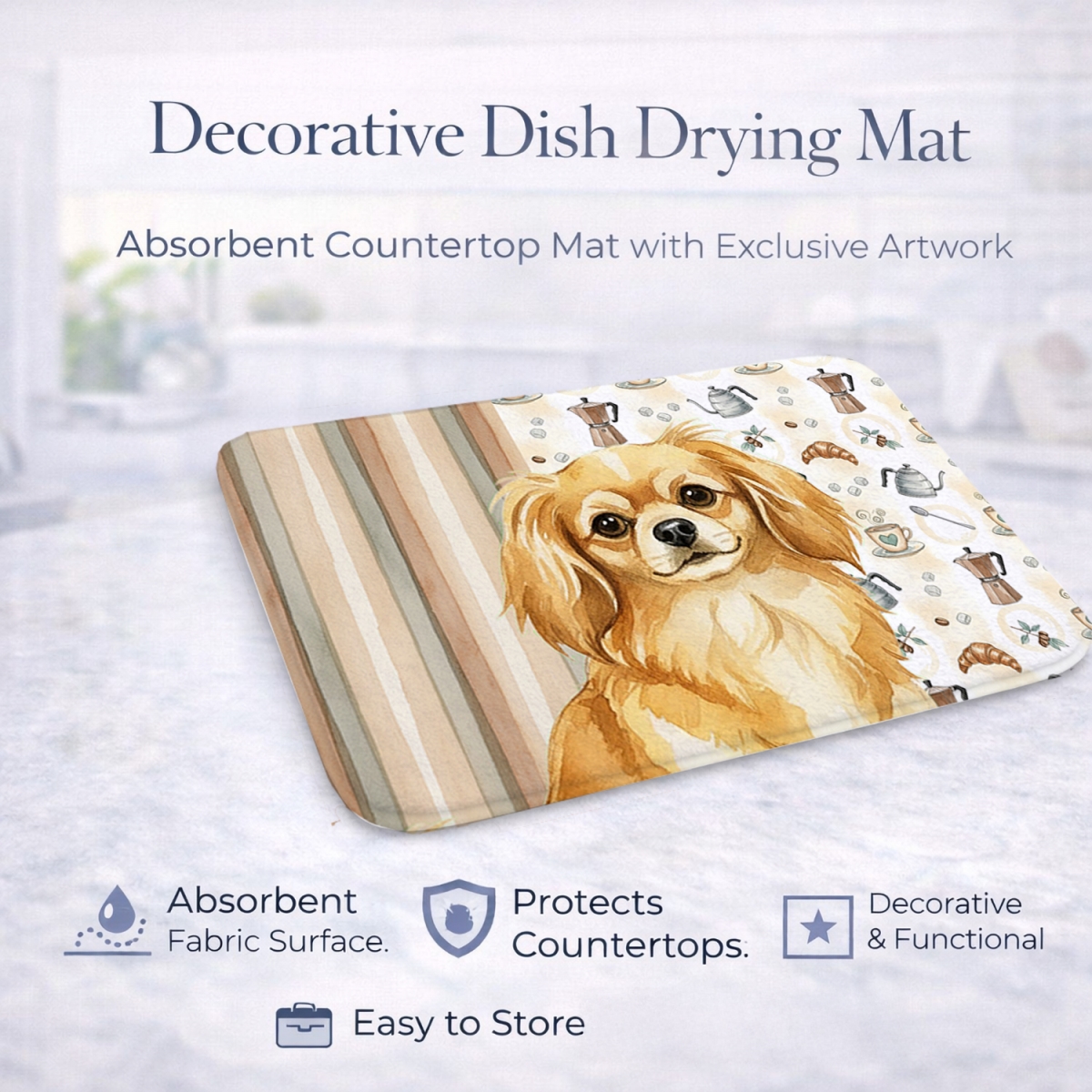 Picture of Carolines Treasures WDK7640DDM 21 x 14 in. Gold Tibetan Spaniel Coffee Bar Dish Drying Mat