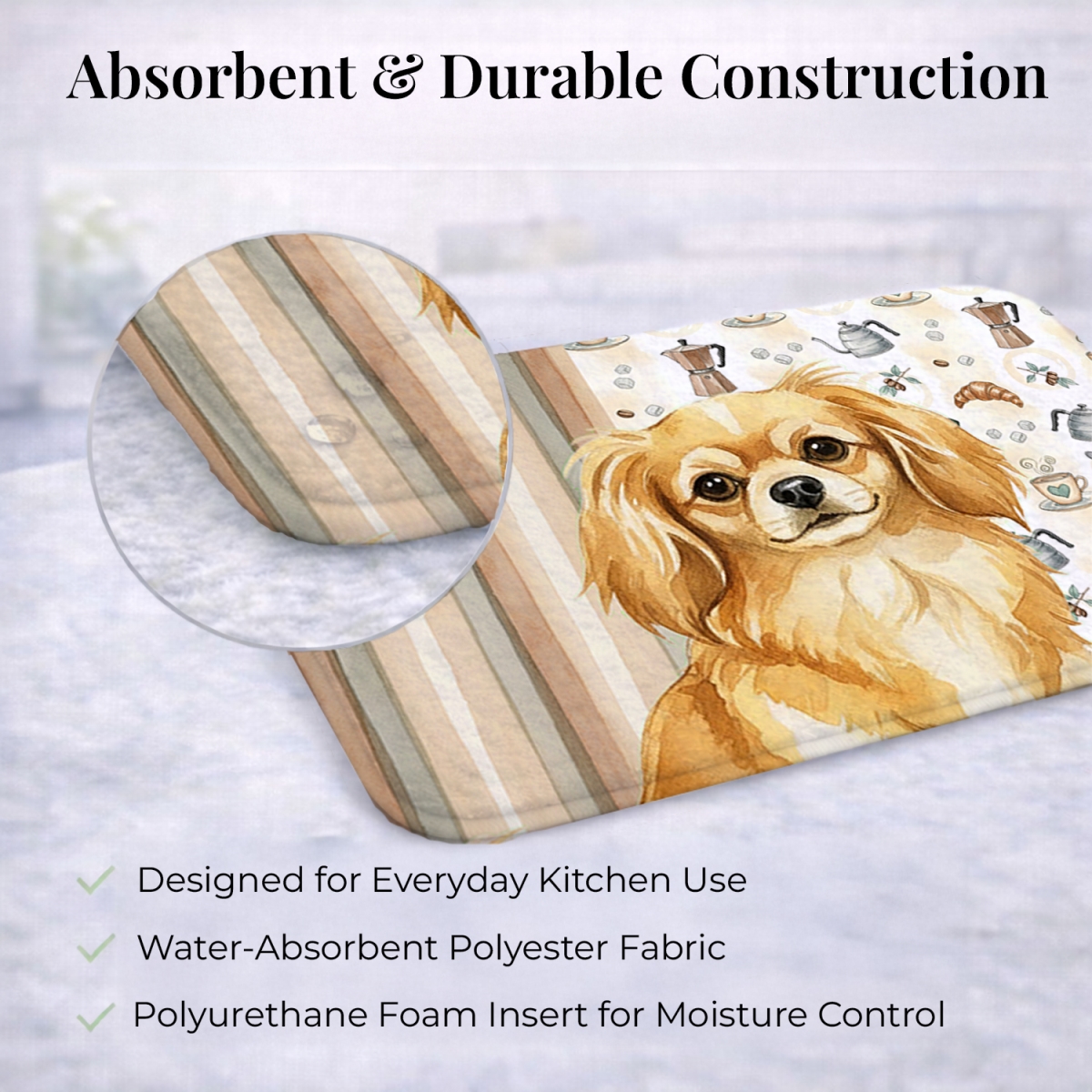 Picture of Carolines Treasures WDK7640DDM 21 x 14 in. Gold Tibetan Spaniel Coffee Bar Dish Drying Mat