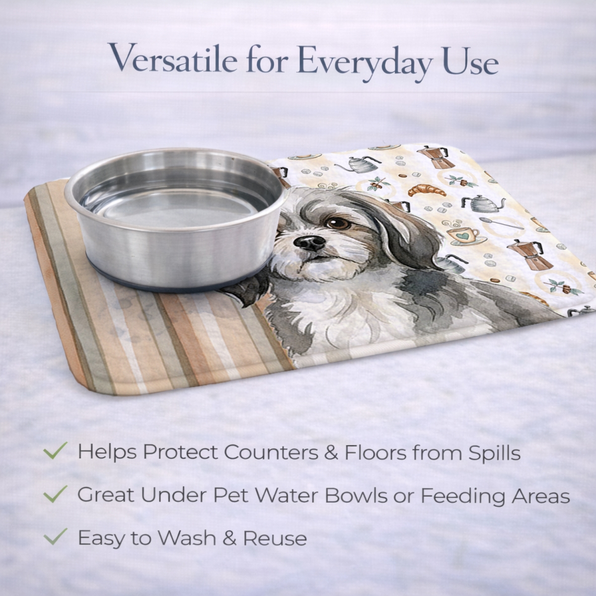 Picture of Carolines Treasures WDK7641DDM 21 x 14 in. Gray & White Tibetan Spaniel Coffee Bar Dish Drying Mat