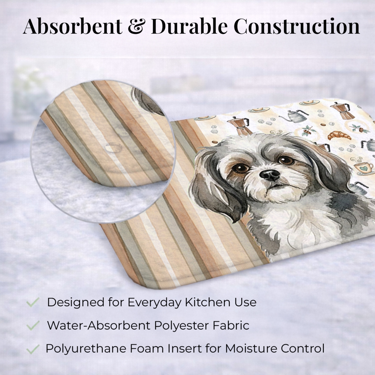 Picture of Carolines Treasures WDK7641DDM 21 x 14 in. Gray & White Tibetan Spaniel Coffee Bar Dish Drying Mat