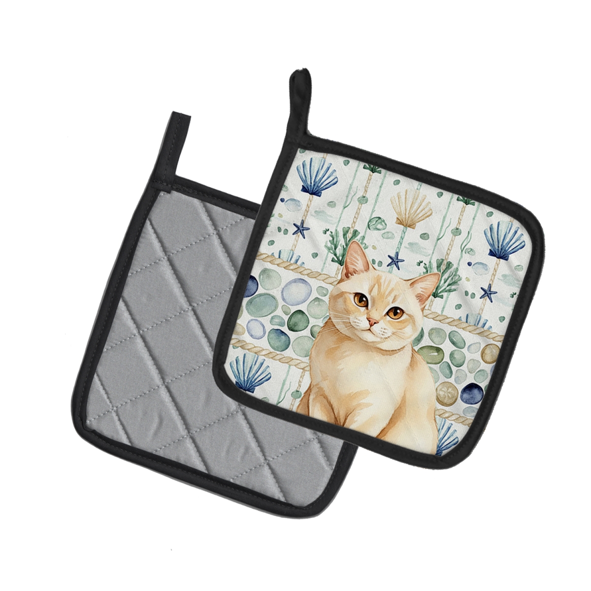 Picture of Carolines Treasures FNT1362PTHD 7.5 x 7.5 in. Solid Cream Cat Coastal Sea Glass Pot Holders, Pack of 2