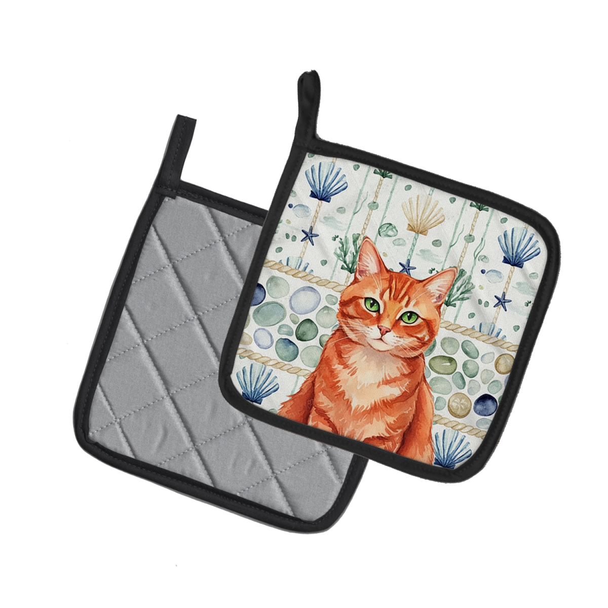 Picture of Carolines Treasures FNT1364PTHD 7.5 x 7.5 in. Solid Red Ginger Cat Coastal Sea Glass Pot Holders, Pack of 2