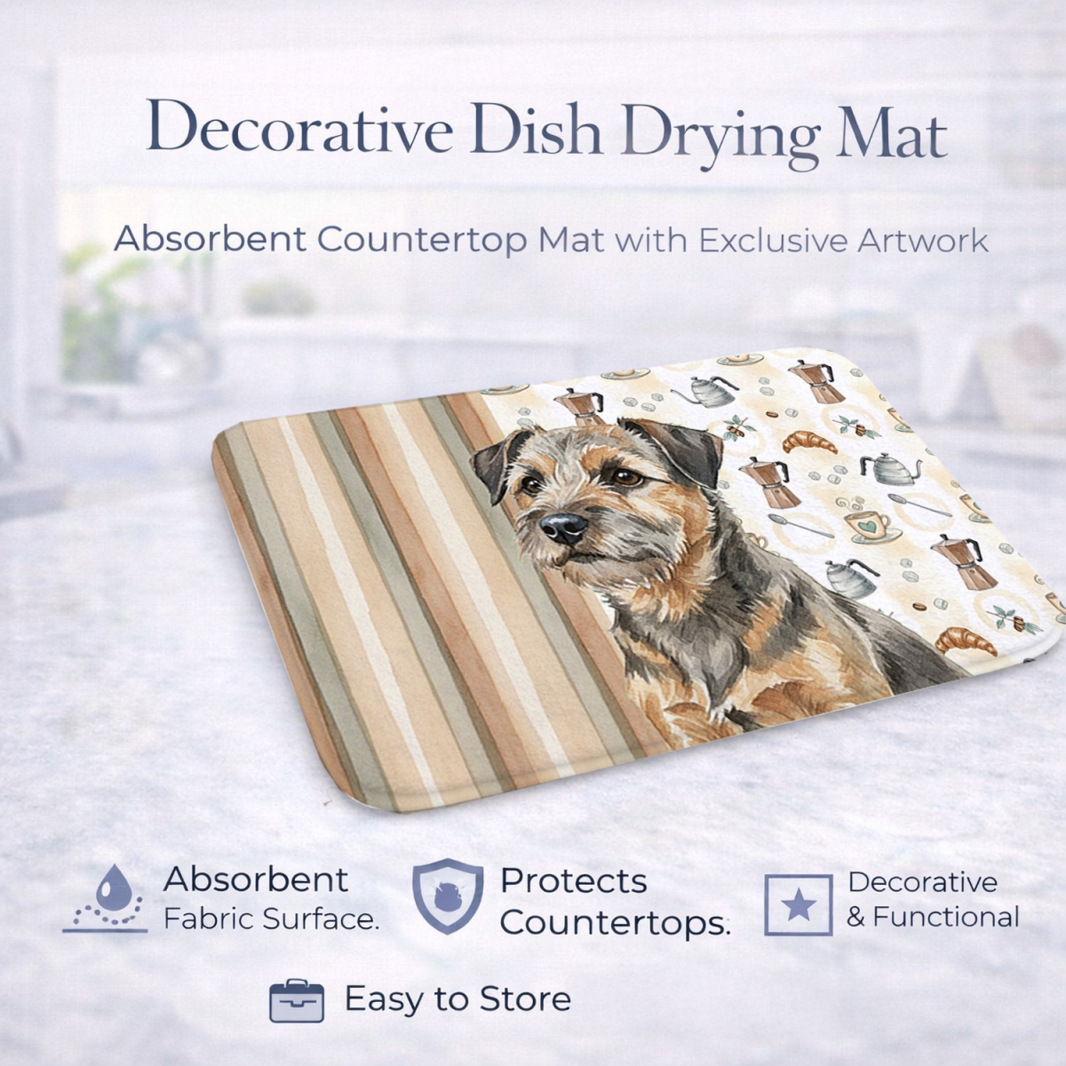 Picture of Carolines Treasures WDK7326DDM 21 x 14 in. Grizzle & Tan Border Terrier Coffee Bar Dish Drying Mat