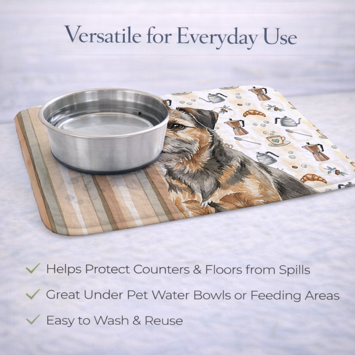 Picture of Carolines Treasures WDK7326DDM 21 x 14 in. Grizzle & Tan Border Terrier Coffee Bar Dish Drying Mat