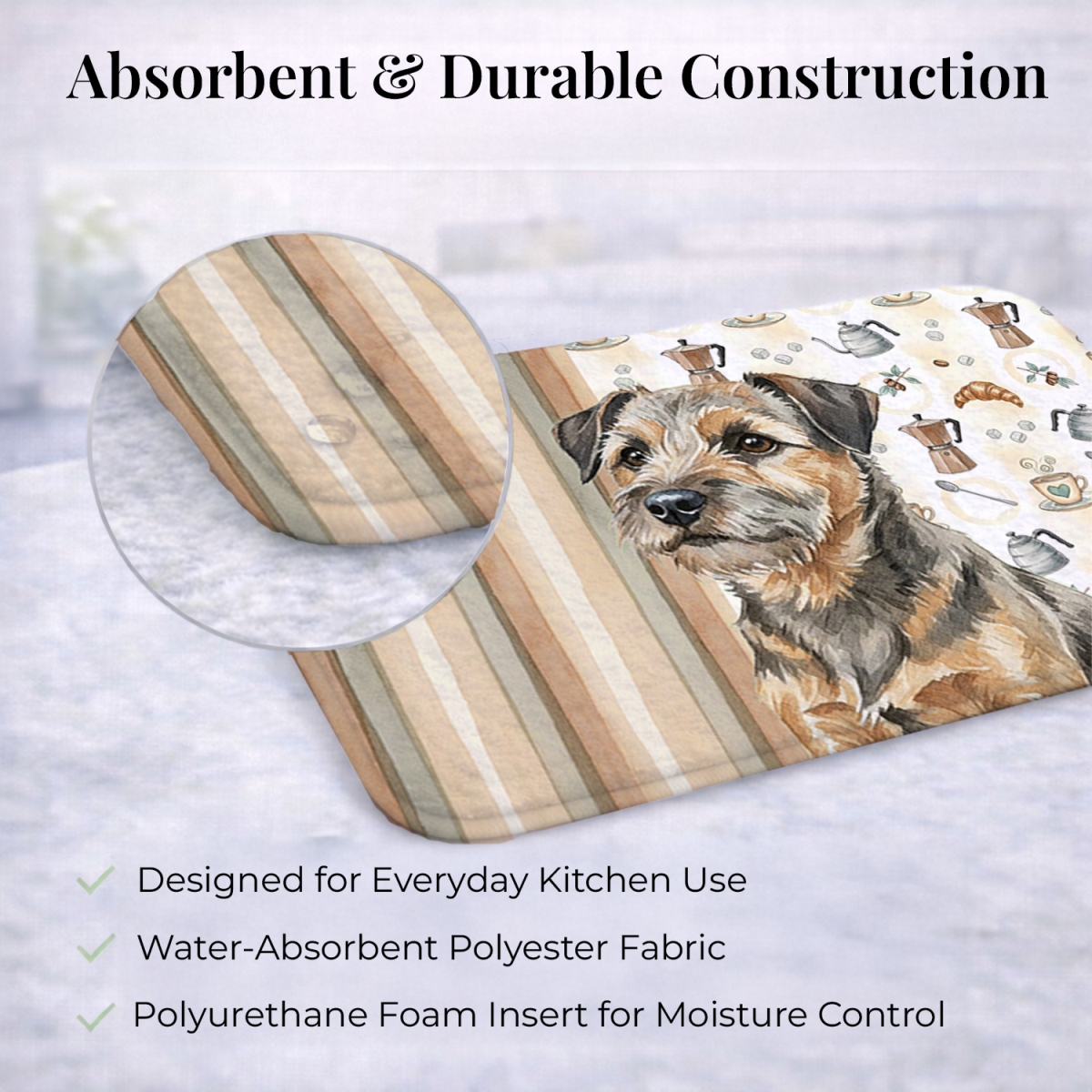 Picture of Carolines Treasures WDK7326DDM 21 x 14 in. Grizzle & Tan Border Terrier Coffee Bar Dish Drying Mat