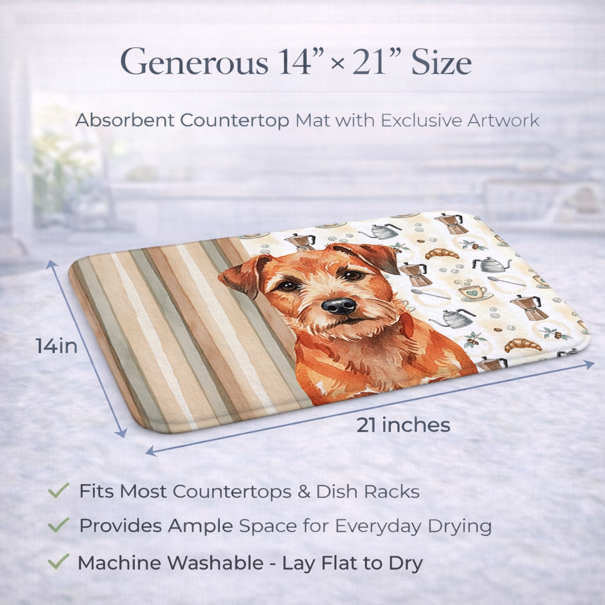 Picture of Carolines Treasures WDK7327DDM 21 x 14 in. Red Border Terrier Coffee Bar Dish Drying Mat