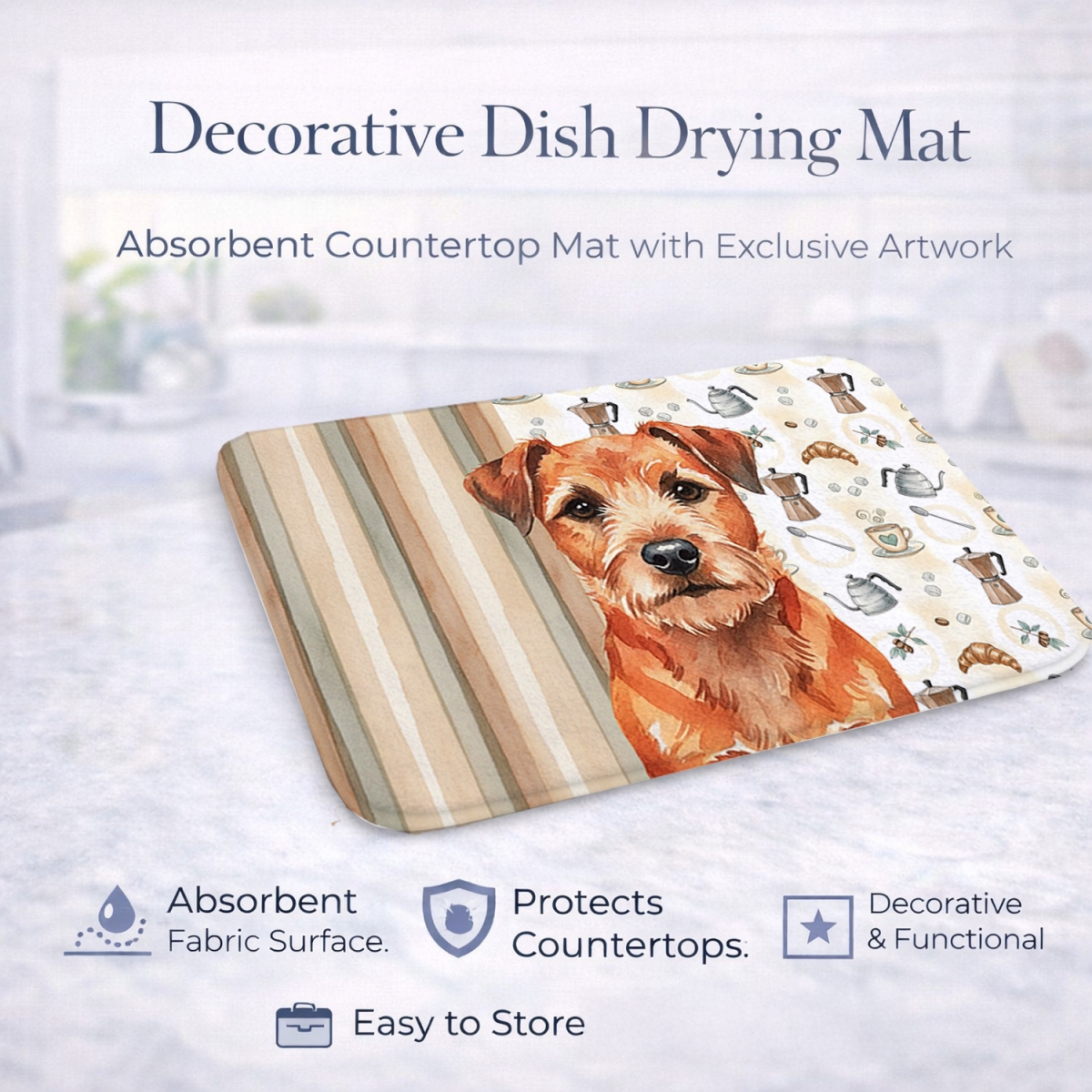 Picture of Carolines Treasures WDK7327DDM 21 x 14 in. Red Border Terrier Coffee Bar Dish Drying Mat