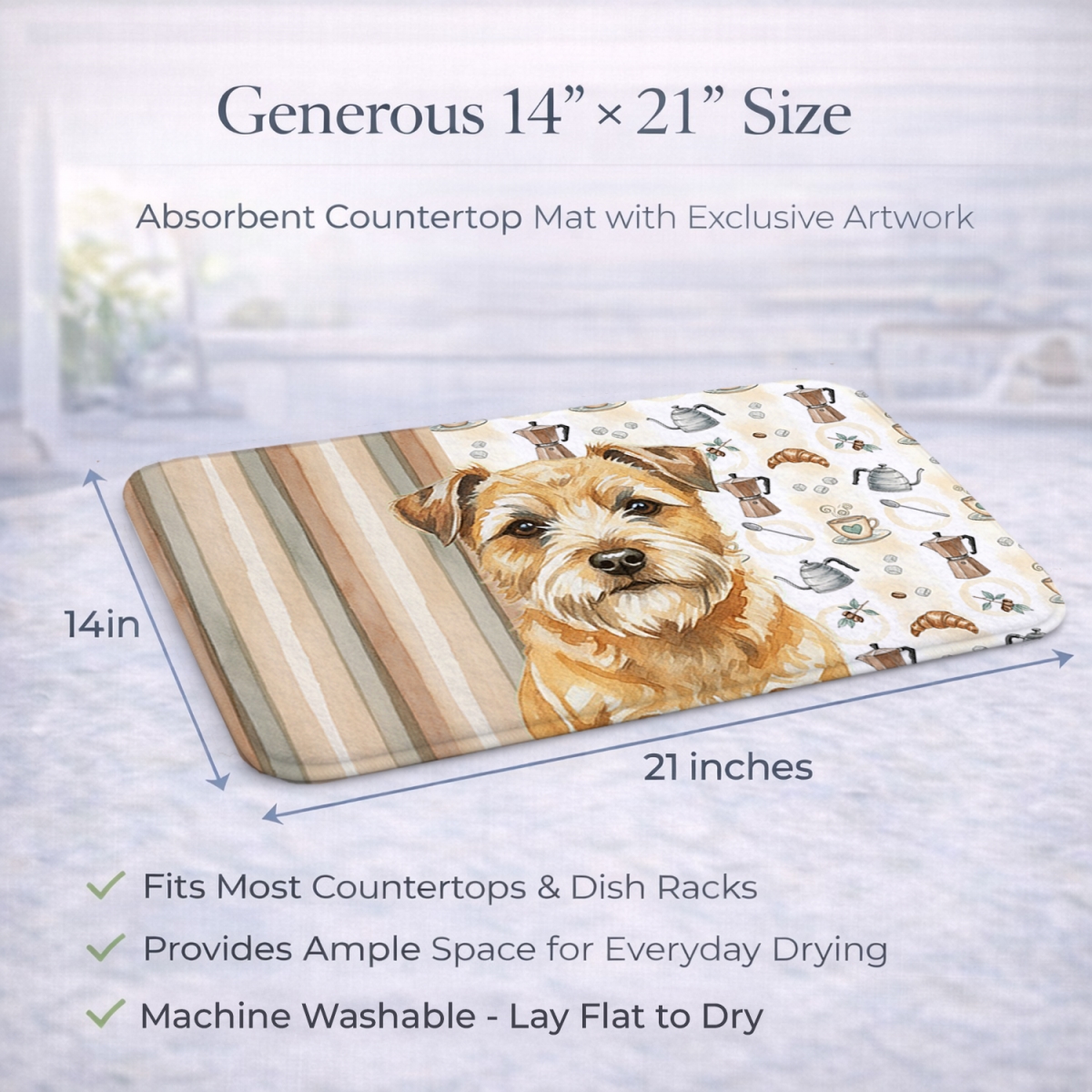 Picture of Carolines Treasures WDK7328DDM 21 x 14 in. Wheaten Border Terrier Coffee Bar Dish Drying Mat