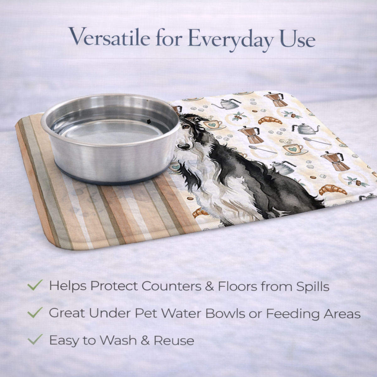 Picture of Carolines Treasures WDK7329DDM 21 x 14 in. Black & White Borzoi Coffee Bar Dish Drying Mat