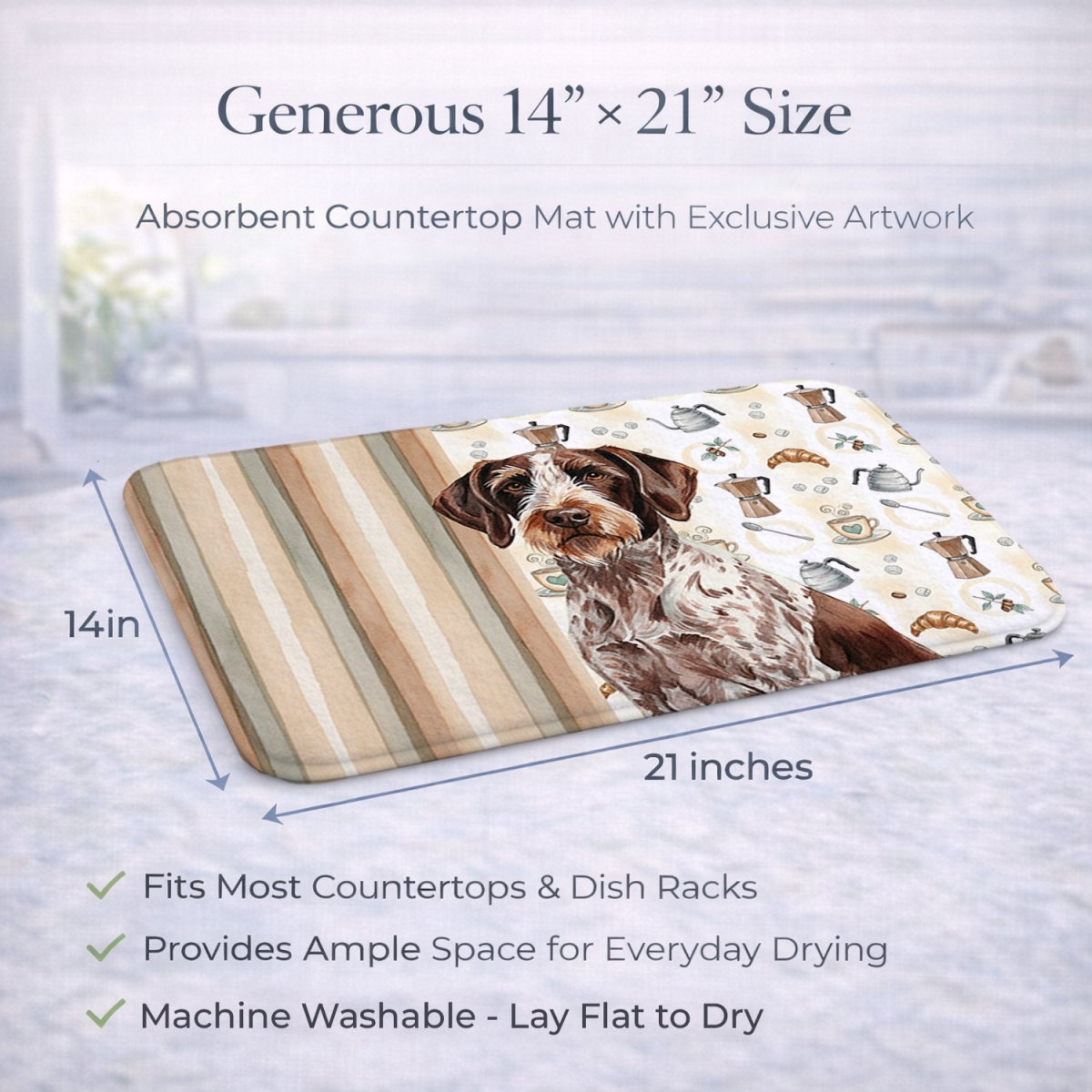 Picture of Carolines Treasures WDK7450DDM 21 x 14 in. Roan German Wirehaired Pointer Coffee Bar Dish Drying Mat