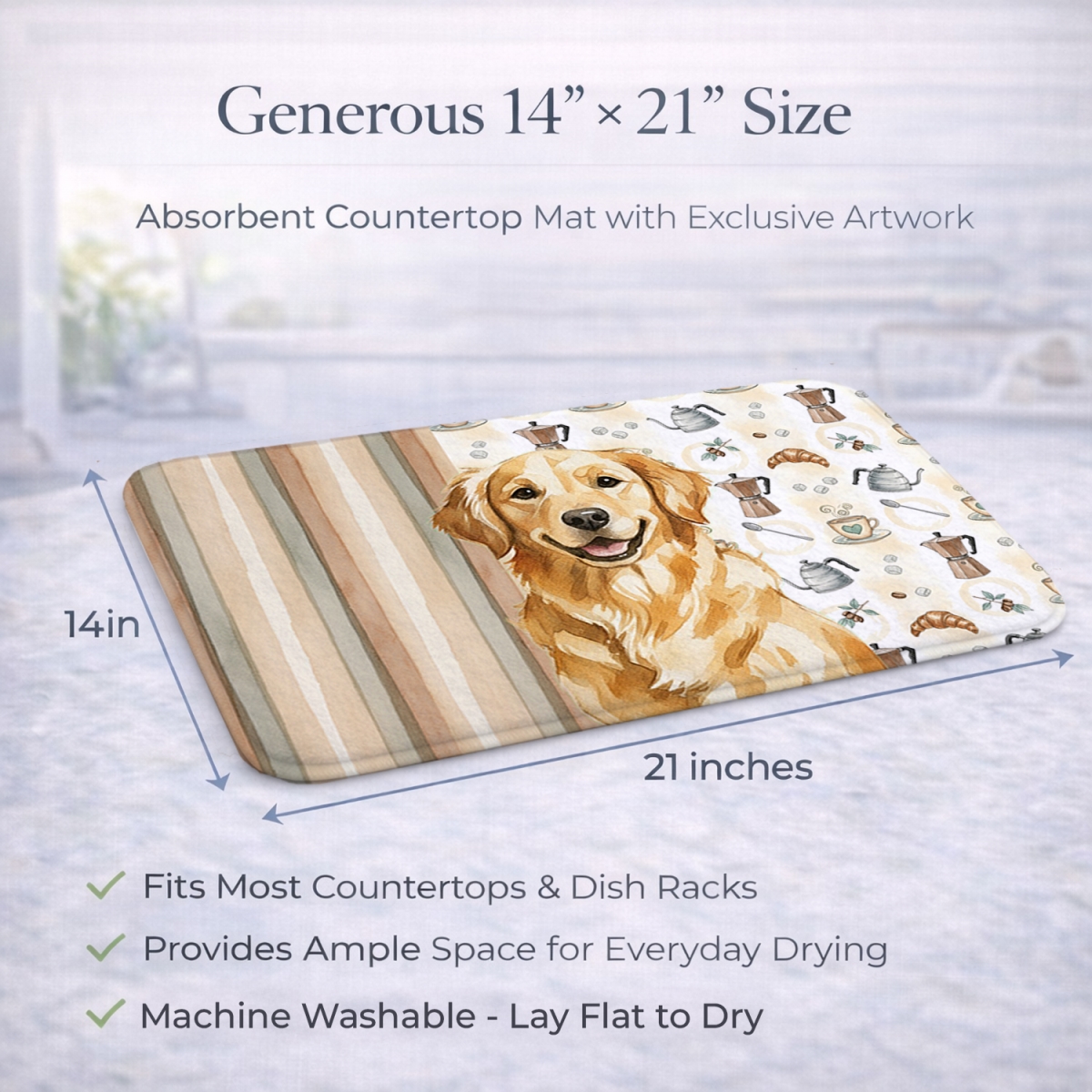 Picture of Carolines Treasures WDK7451DDM 21 x 14 in. Golden Retriever Coffee Bar Dish Drying Mat