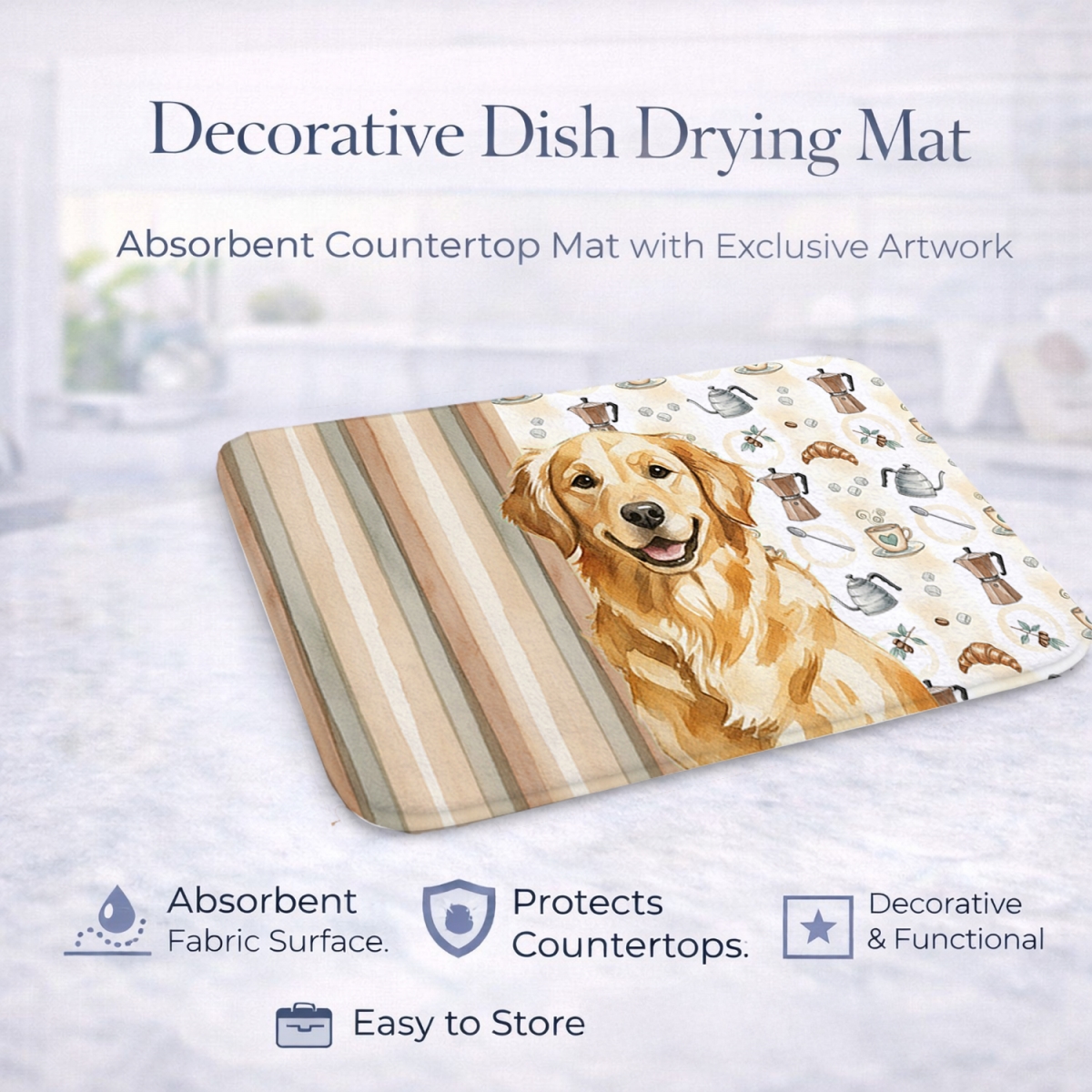 Picture of Carolines Treasures WDK7451DDM 21 x 14 in. Golden Retriever Coffee Bar Dish Drying Mat