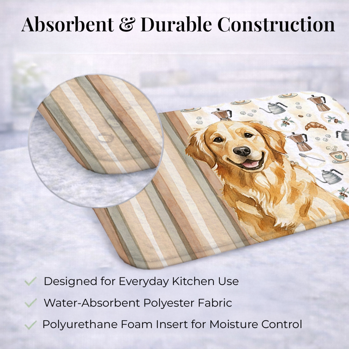 Picture of Carolines Treasures WDK7451DDM 21 x 14 in. Golden Retriever Coffee Bar Dish Drying Mat