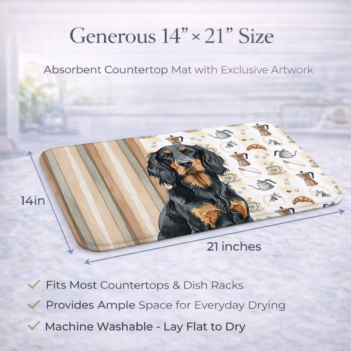 Picture of Carolines Treasures WDK7453DDM 21 x 14 in. Gordon Setter Coffee Bar Dish Drying Mat