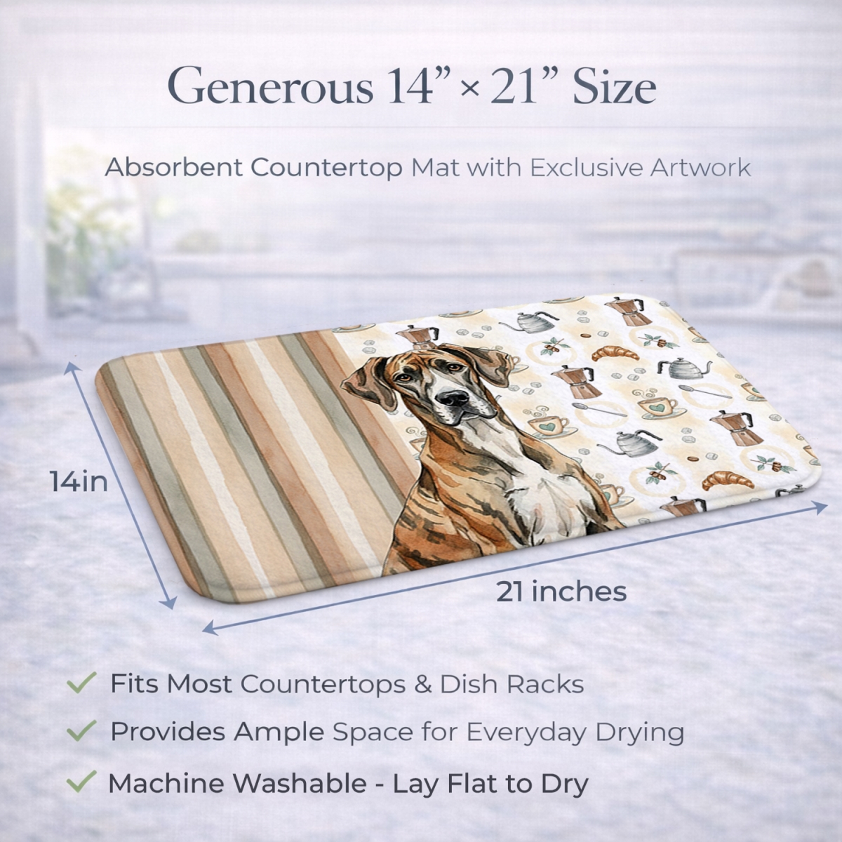 Picture of Carolines Treasures WDK7455DDM 21 x 14 in. Brindle Great Dane Coffee Bar Dish Drying Mat