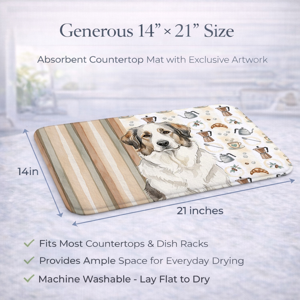 Picture of Carolines Treasures WDK7456DDM 21 x 14 in. decalr Great Pyrenees Coffee Bar Dish Drying Mat