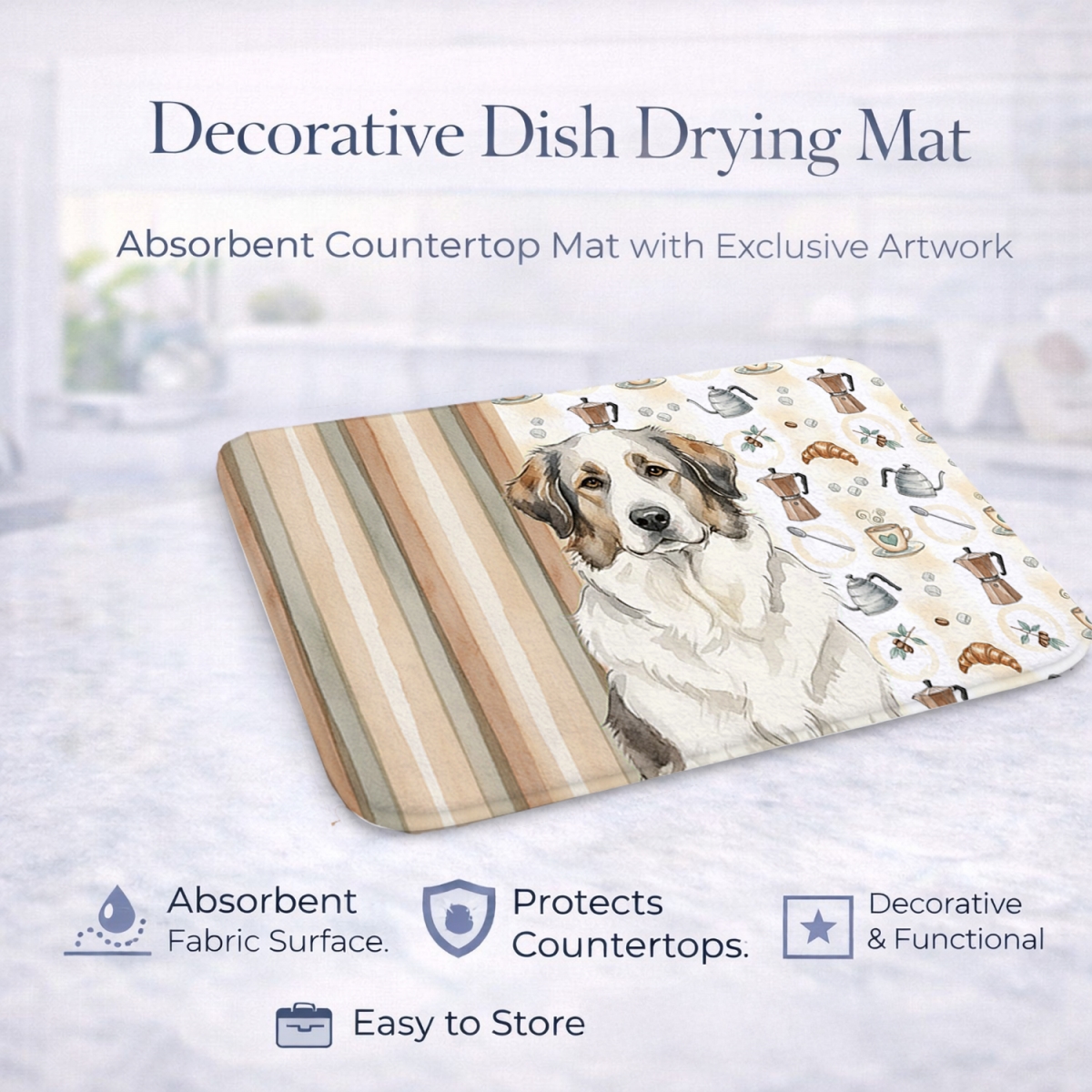 Picture of Carolines Treasures WDK7456DDM 21 x 14 in. decalr Great Pyrenees Coffee Bar Dish Drying Mat