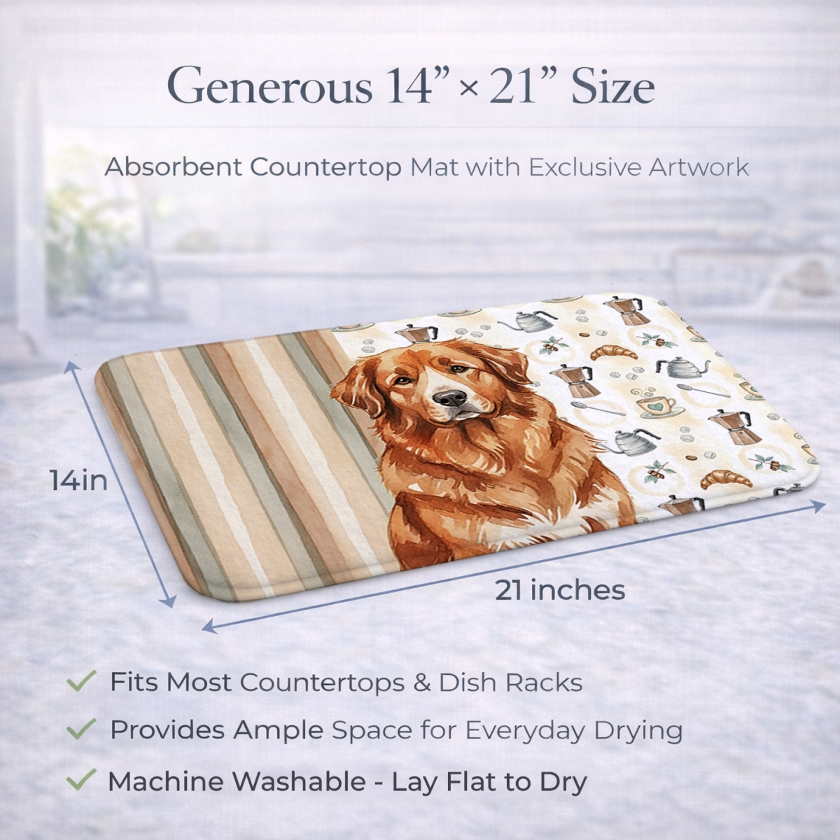 Picture of Carolines Treasures WDK7457DDM 21 x 14 in. Reddish Brown Great Pyrenees Coffee Bar Dish Drying Mat