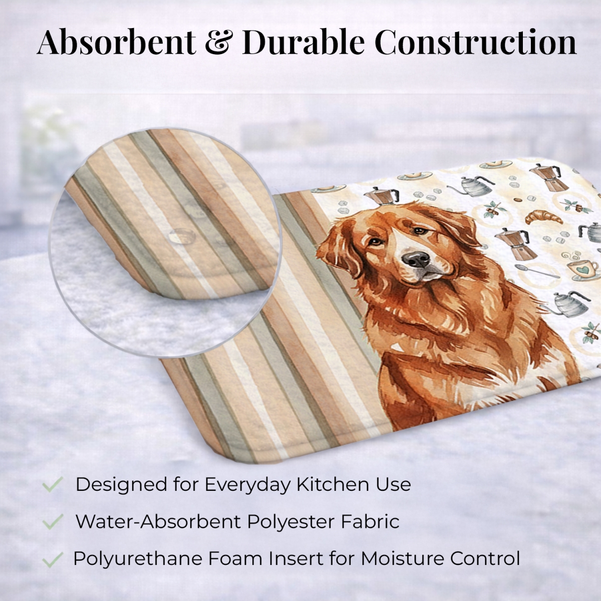 Picture of Carolines Treasures WDK7457DDM 21 x 14 in. Reddish Brown Great Pyrenees Coffee Bar Dish Drying Mat