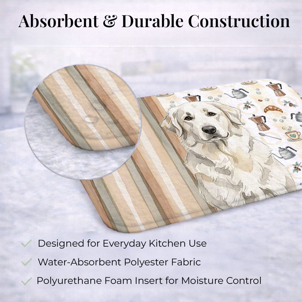 Picture of Carolines Treasures WDK7458DDM 21 x 14 in. White Great Pyrenees Coffee Bar Dish Drying Mat