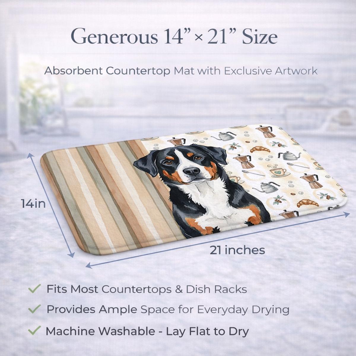 Picture of Carolines Treasures WDK7459DDM 21 x 14 in. Greater Swiss Mountain Dog Coffee Bar Dish Drying Mat