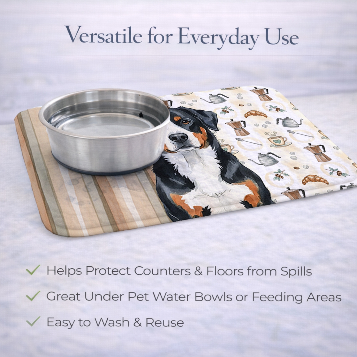 Picture of Carolines Treasures WDK7459DDM 21 x 14 in. Greater Swiss Mountain Dog Coffee Bar Dish Drying Mat