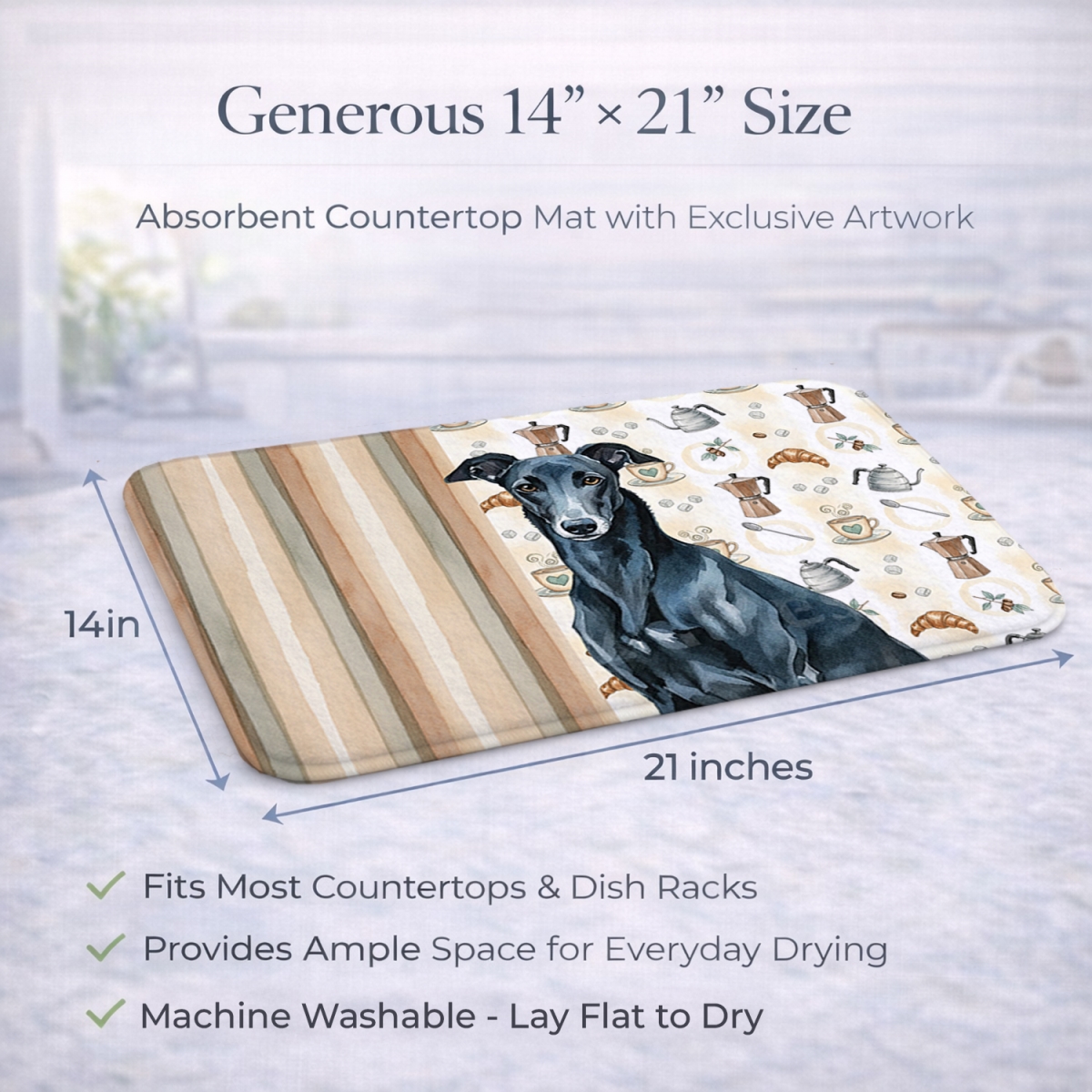 Picture of Carolines Treasures WDK7461DDM 21 x 14 in. Black Greyhound Coffee Bar Dish Drying Mat
