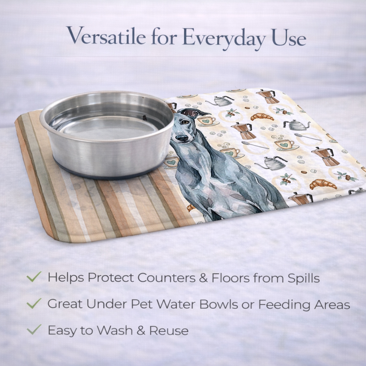 Picture of Carolines Treasures WDK7462DDM 21 x 14 in. Blue Brindle Greyhound Coffee Bar Dish Drying Mat