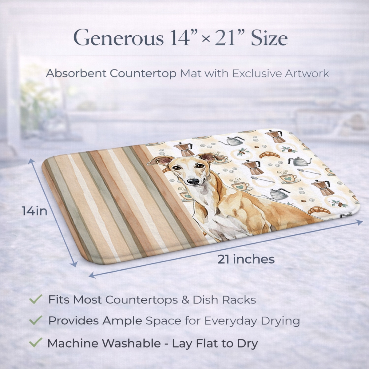 Picture of Carolines Treasures WDK7464DDM 21 x 14 in. Fawn Greyhound Coffee Bar Dish Drying Mat