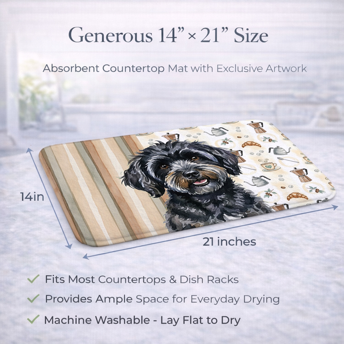Picture of Carolines Treasures WDK7467DDM 21 x 14 in. Black Havanese Coffee Bar Dish Drying Mat