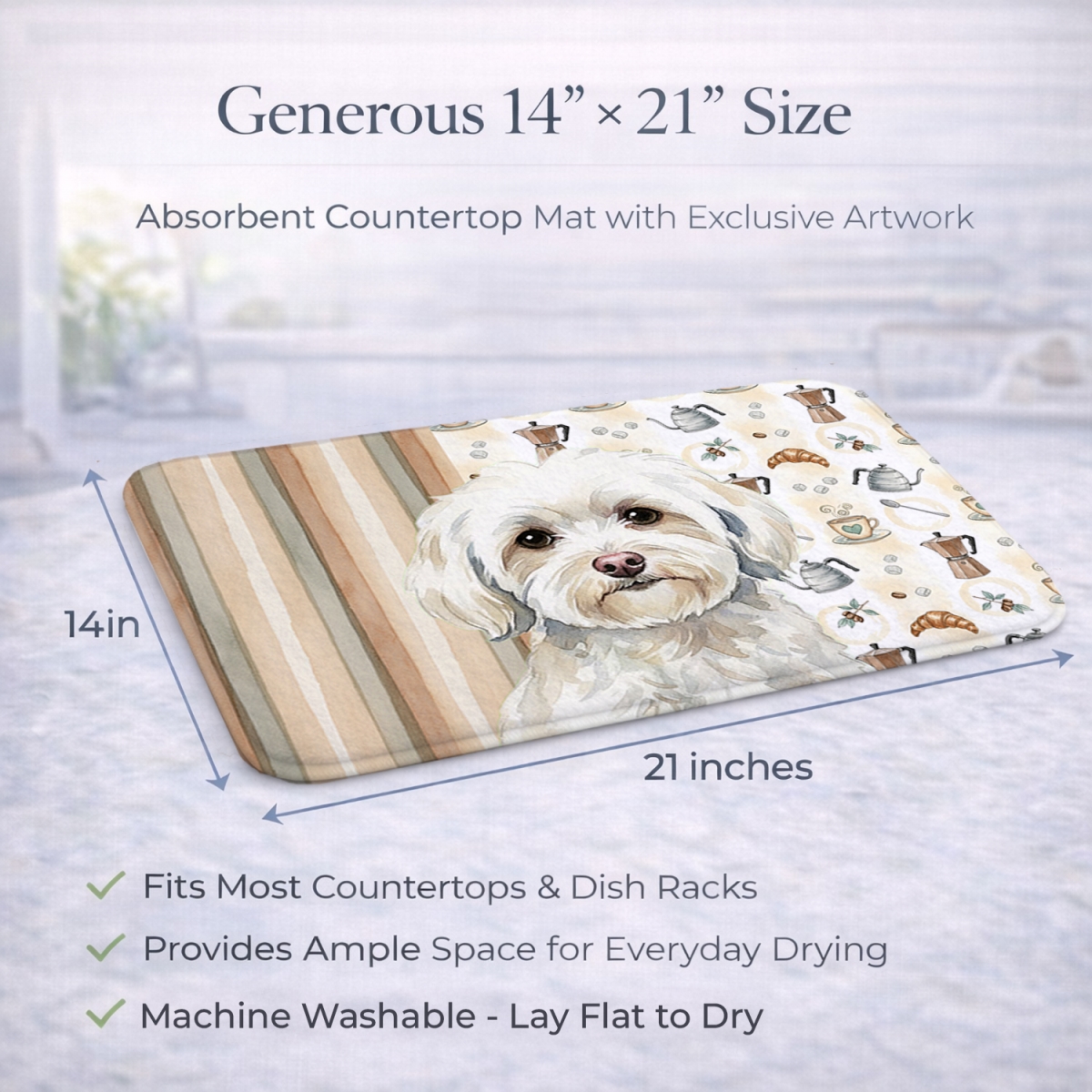 Picture of Carolines Treasures WDK7470DDM 21 x 14 in. White Havanese Coffee Bar Dish Drying Mat