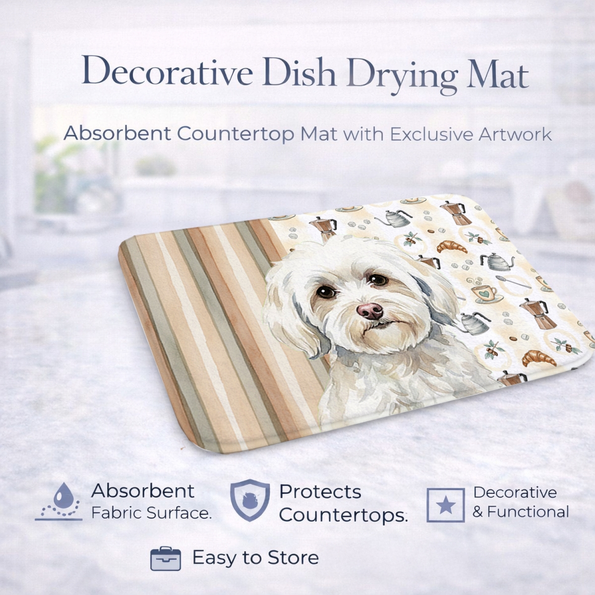 Picture of Carolines Treasures WDK7470DDM 21 x 14 in. White Havanese Coffee Bar Dish Drying Mat
