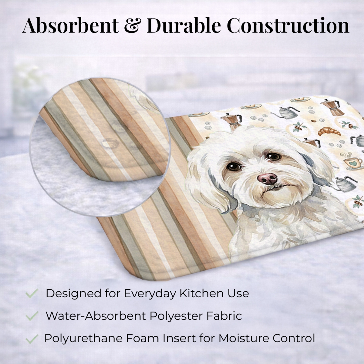 Picture of Carolines Treasures WDK7470DDM 21 x 14 in. White Havanese Coffee Bar Dish Drying Mat