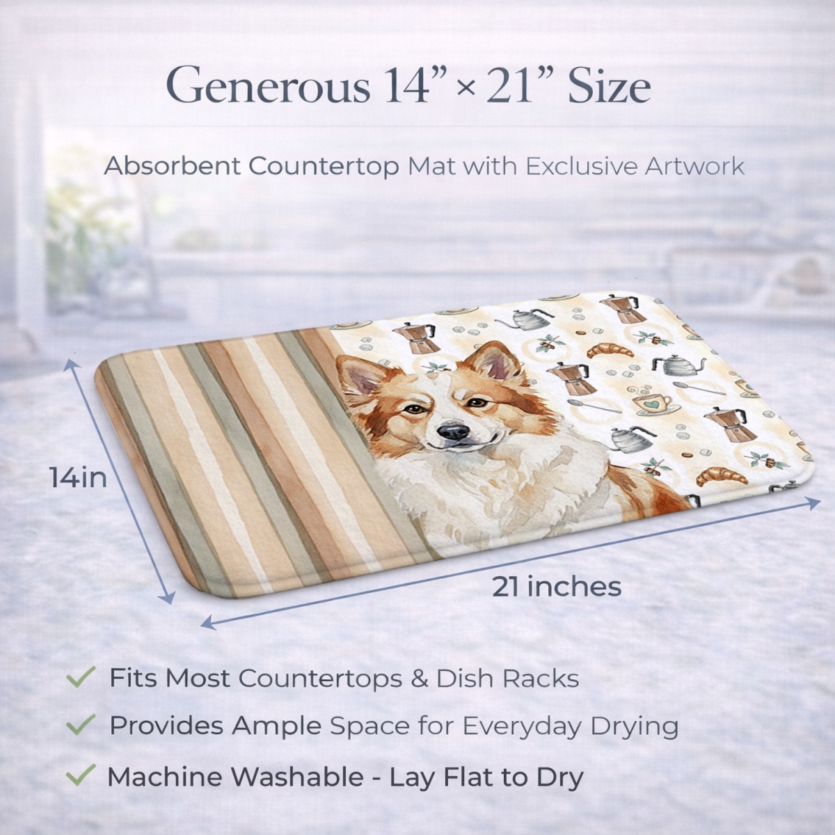 Picture of Carolines Treasures WDK7471DDM 21 x 14 in. Tan Icelandic Sheepdog Coffee Bar Dish Drying Mat