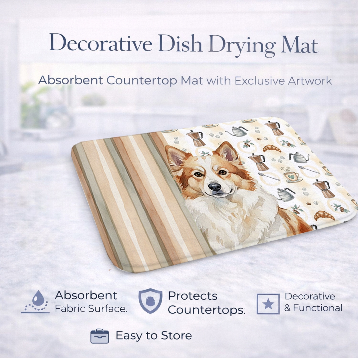 Picture of Carolines Treasures WDK7471DDM 21 x 14 in. Tan Icelandic Sheepdog Coffee Bar Dish Drying Mat