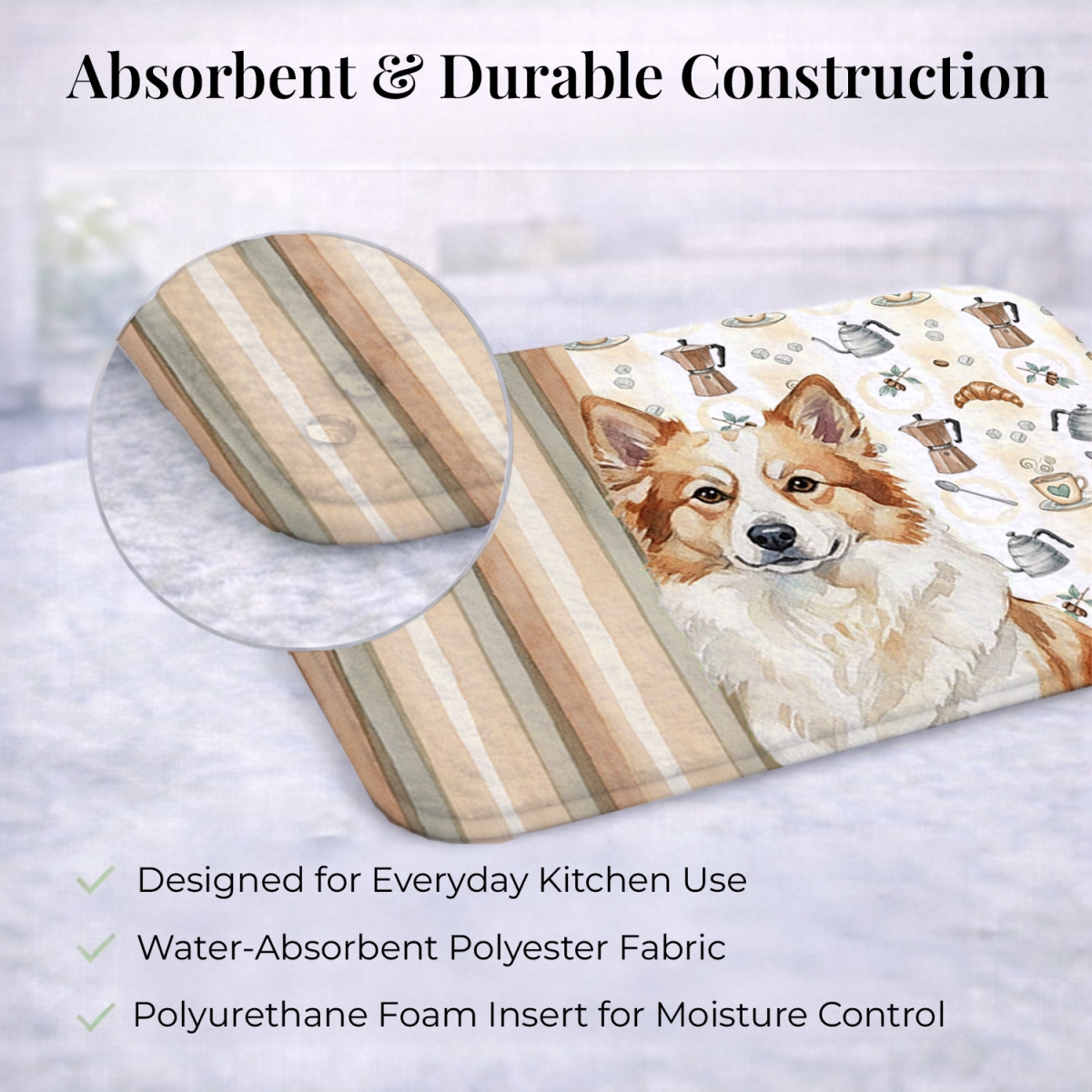 Picture of Carolines Treasures WDK7471DDM 21 x 14 in. Tan Icelandic Sheepdog Coffee Bar Dish Drying Mat
