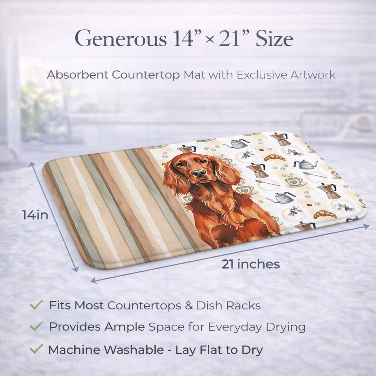 Picture of Carolines Treasures WDK7472DDM 21 x 14 in. Irish Setter Coffee Bar Dish Drying Mat