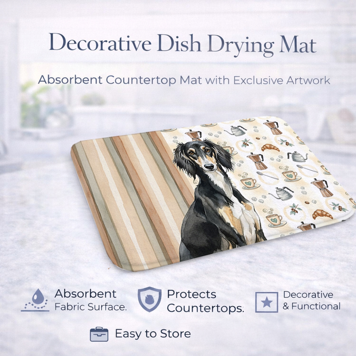 Picture of Carolines Treasures WDK7594DDM 21 x 14 in. Black & Tan Saluki Coffee Bar Dish Drying Mat