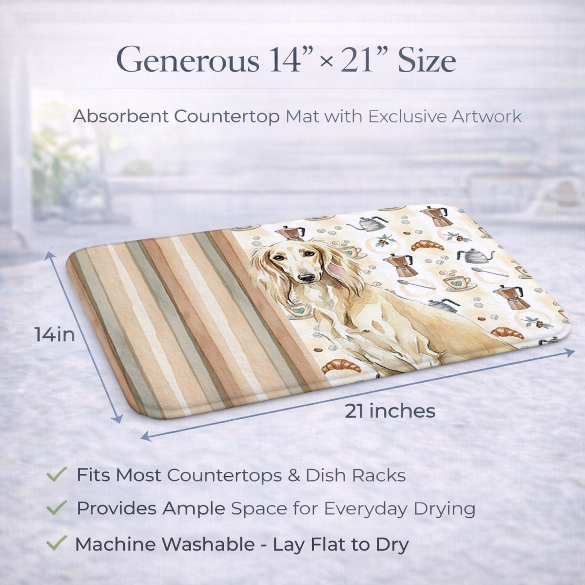 Picture of Carolines Treasures WDK7595DDM 21 x 14 in. Cream Saluki Coffee Bar Dish Drying Mat