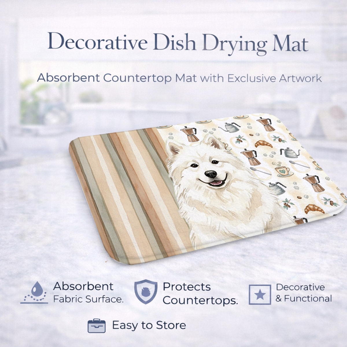 Picture of Carolines Treasures WDK7598DDM 21 x 14 in. Cream Samoyed Coffee Bar Dish Drying Mat