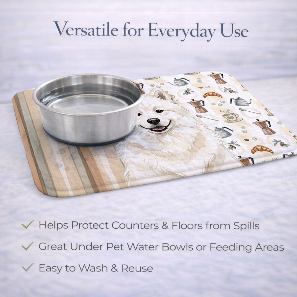 Picture of Carolines Treasures WDK7598DDM 21 x 14 in. Cream Samoyed Coffee Bar Dish Drying Mat