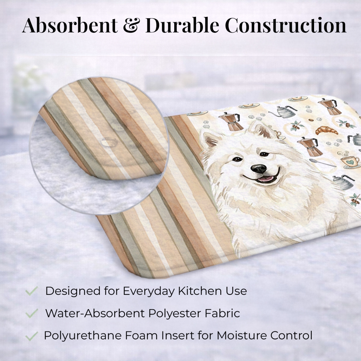 Picture of Carolines Treasures WDK7598DDM 21 x 14 in. Cream Samoyed Coffee Bar Dish Drying Mat