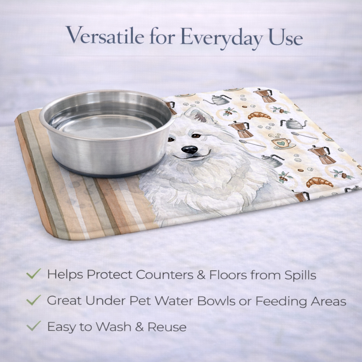Picture of Carolines Treasures WDK7599DDM 21 x 14 in. White Samoyed Coffee Bar Dish Drying Mat